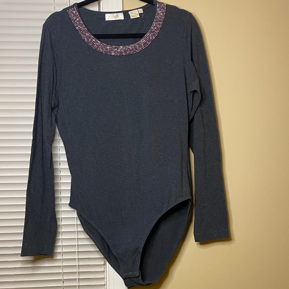 Chic Black Long Sleeve Bodysuit with Embellished Neckline